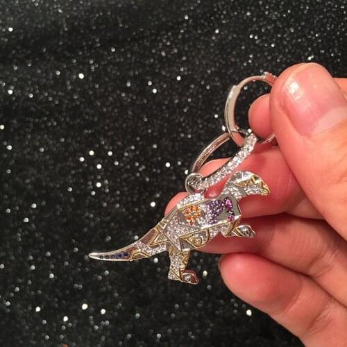 Luxury Brand Asymmetry Pop Dinosaur Earrings Colorful Cubic Zirconia Women Fashion Party Jewelry New Arrival Women Gift