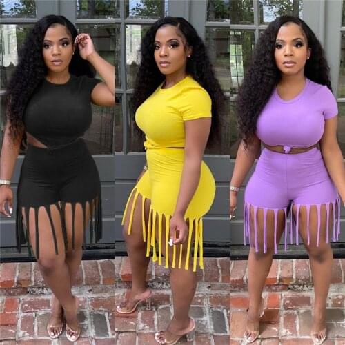 Two Piece Set Women Outfits Pullover 2 Piece Tracksuit Summer 2021 Runway Sweatsuits Casual Solid Sport Bodycon Biker Shorts Set