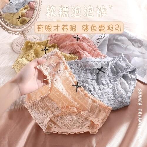 Womens Cotton Underwear Sexy Lace Panties Bow Briefs Seamless Mid Waist Underpants Girls Comfortable Panties Female Lingerie