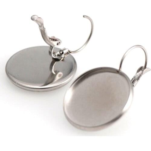 10PCS Inner 10/12/16/20mm Stainless Steel Round Earring Clip Bezels Blank Glass Cabochons Base Setting DIY Earring Jewelry