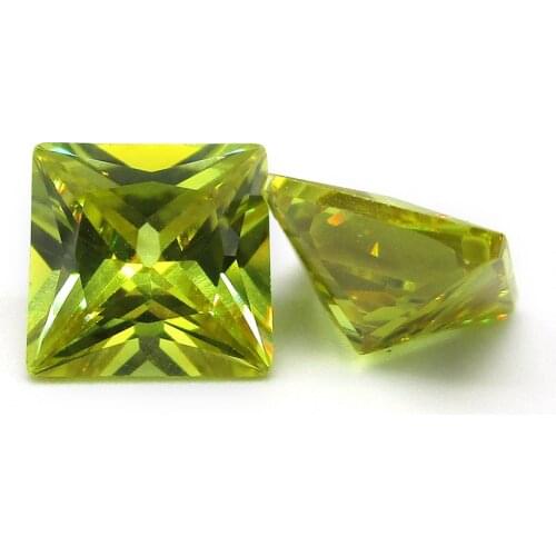 50pcs/Lot 1.5*1.5~12*12mm CZ Stone Princess Cut Peridot Yellow Color Cubic Zirconia Synthetic Gems For Jewelry