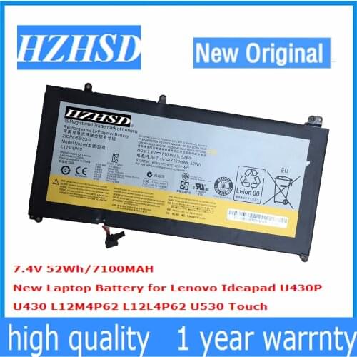 7.4V 7100mAh 52wh New Origina U430 Laptop BatteryL12M4P62 For Lenovo Ideapad U430T U430P U530 U530-20289Touch L12L4P62 121500163