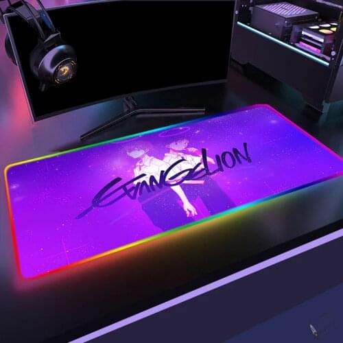 Evangelion Mouse Pad Gamer Girl RGB Genshin Impact Kawaii Gaming Accessories Mausepad Desk Mat Pc Gamer Complete Rug Varmilo