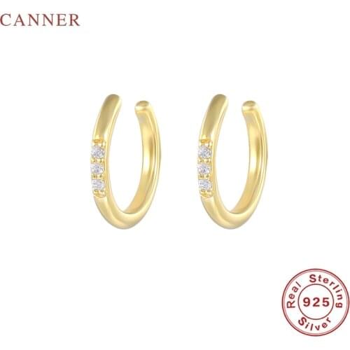 CANNER 925 Sterling Silver Earrings For Women 3 Zircons Ear Clip Ear Piercing Pendientes Mom Gift 2021 Trend Vintage Gold/Silver