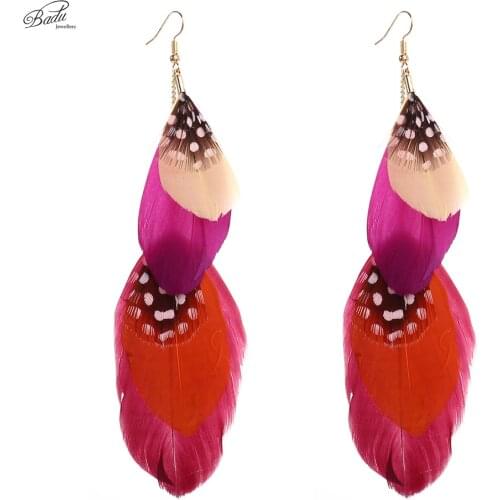Badu Bohemian Long Dangle Earring Women Vintage Feather Double Layer Earrings Drop shipping Jewelry Holiday Fashion Christmas