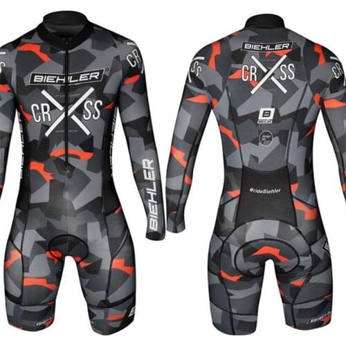 Biehler Triathlon Cycling Skinsuit Men Aero One Piece Bike Tight Suit Long Sleeve MTB Race Speedsuit Pro Road Bicycle Jumpsuit