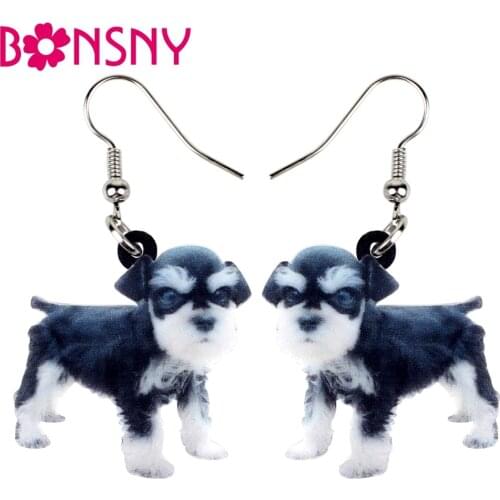Bonsny Acrylic Cartoon Miniature Schnauzer Terrier Dog Earrings Dangle Drop Cute Animal Jewelry For Women Girl Pet Lovers Charms
