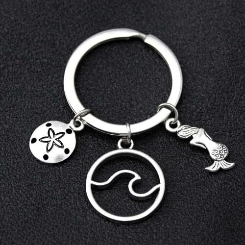 Ocean Waves Mermaid Sand Dollar Keychain Seahorse Starfish Shell Sea Turtle Keychains Key Chain KeyRing Best Friend Love Jewelry