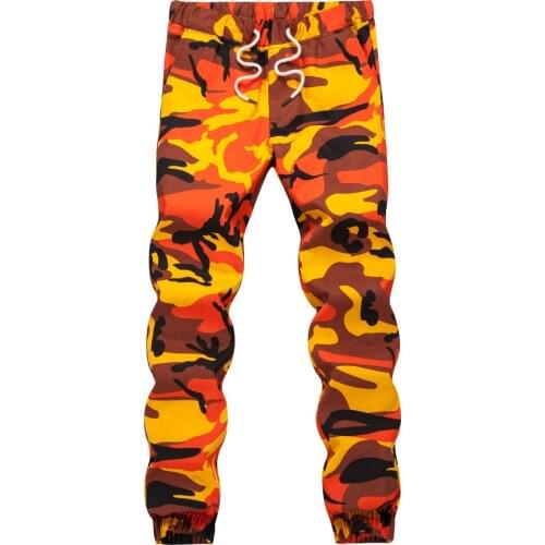 Ins Orange Camouflage Jogger Pants Men Hip Hop Woven Casual Pants Tactical Military Trouser Pockets Cotton Fad Sweatpants