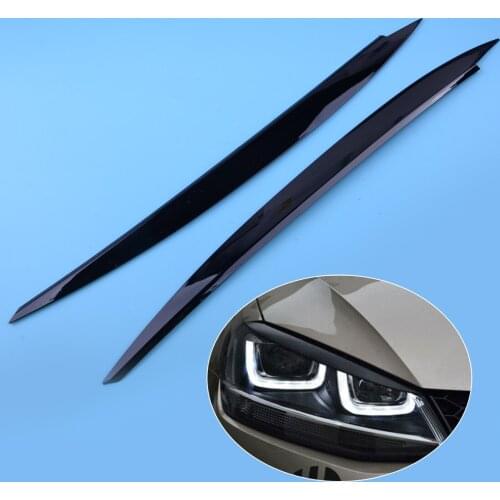 CITALL 2pcs ABS Black Headlight Eyebrow Eyelids Decoration Cover Trim Fit For VW Golf 7 VII GTI GTD GTE R MK7