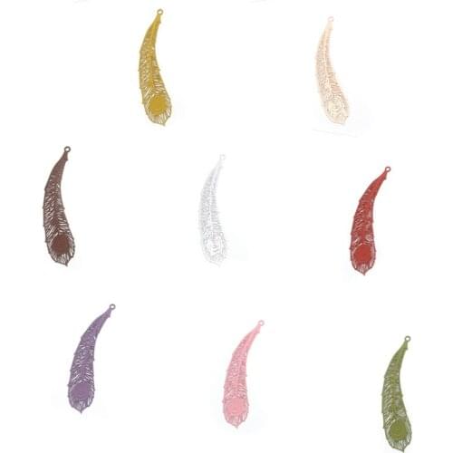 DoreenBeads Fashion Copper Pendants Silver Color Peacock Colorful Feather Filigree Stamping DIY Findings 6.5cm x 1.6cm, 10 PCs