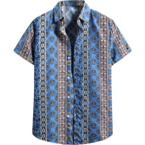 Folk Custom Print Summer Fashion Casual Men Shirts Baggy Beach Hawaiian Short Sleeve Button Retro Tops Men Shirt 2021 Homme 3