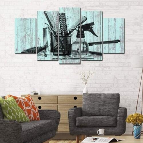 No Framed Canvas 5 Pcs Haircut Tools Hair Salon Beauty Wall Art Posters Pictures Paintings Home Decor for Living Room Decoration