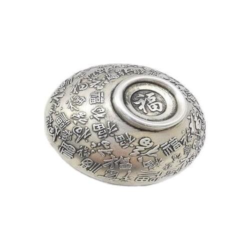 Chinese Old Tibet Silver Carving Silver Wan Fu Bowl