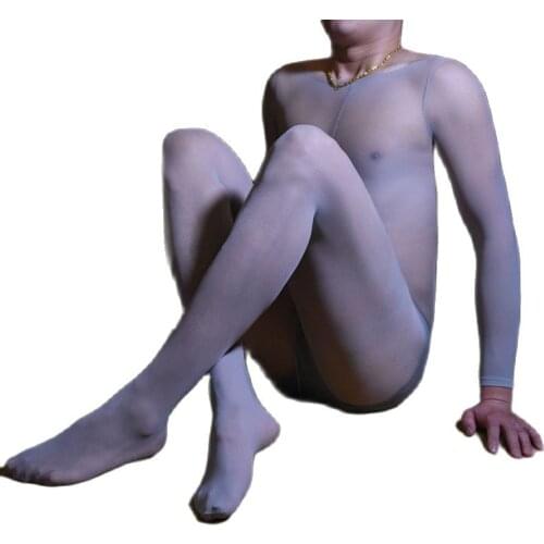 Unisex Long Sleeve Tights Bodysuit Pantyhose Convex Pouch Penis Sheath Nylons Bodystocking See Through Sheer Sexy Hot Jumpsuit