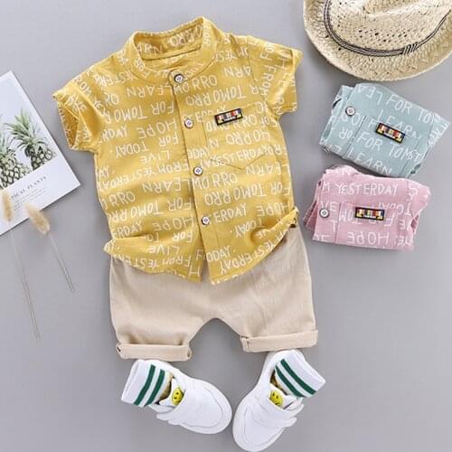 Children Baby Boys Summer Letter Shirt Clothing Set Print Short Sleeve Shirt+Pants for Infant Toddler Boys Clothes 2pcs Outfits