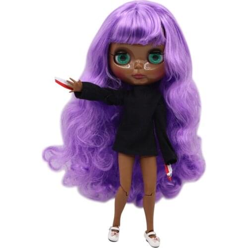 ICY DBS Blyth doll 1/6 bjd Super dark joint body black smooth face purple hair. No.BL7216