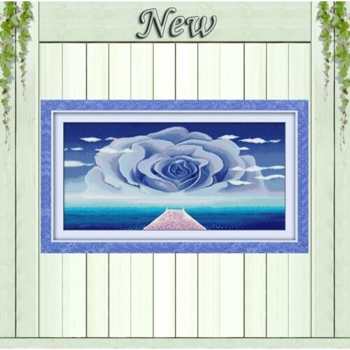 Love sea blue rose scenery decor painting diy counted print on canvas DMC 14CT 11CT Cross Stitch Needlework kits Embroidery Sets