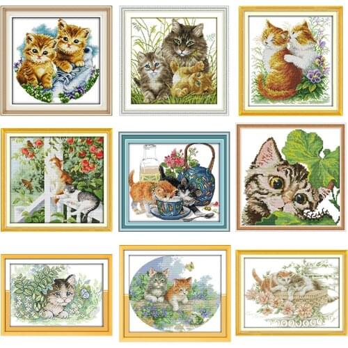 JoySunday animal cat series pattern cross stitch kit Aida 14ct 11ct count print canvas needle embroidery DIY handmade needlework