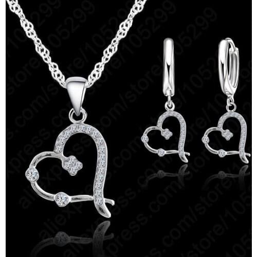 New Arrival 925 Sterling Silver Austrian Crystal Jewelry Set Necklace Earrings Elements Wedding Jewelry Set Fast Shipping