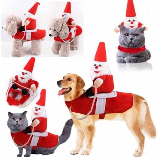 Pet Dog Christmas Clothes Santa Claus Horse Riding Jacket Coat Pet Christmas Dog Apparel Costumes Funny Party Pet Dog Outfit