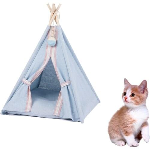 Cat Tent Blue Canvas Breathable Comfortable Cat Bed Washable Pet House Small Medium Dog Cat Dog Kennel Perros Pet Supplies