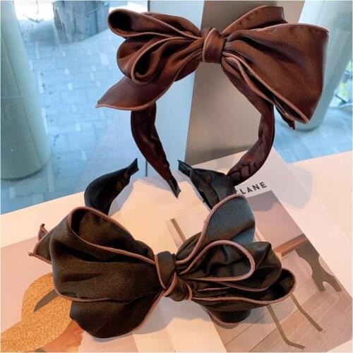 Korean fabric handmade wide-brimmed headband hairband plain stitching bowknot non-slip headband hairband Adult Hairbands Women
