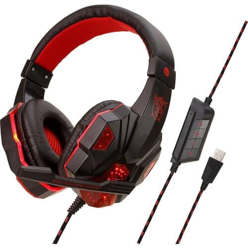 Bass Stereo Gamer Wired USB Computer Headset with Microphone 7.1 Surround Sound PS4 Gaming Headphones with Led Light for Laptop