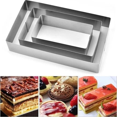 3pcs Rectangular Stainless Steel Cake Mould 4/6/8INCH Chocolate Fondant Cake Mousse Ring Tiramisu Bake Tools Kitchen Accessories