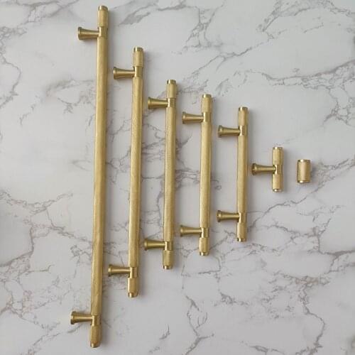 Gold Knurled simple kitchen cabinet knobs and handles Drawer Pulls Bedroom Knobs Brass T Bar Cabinet Hardware