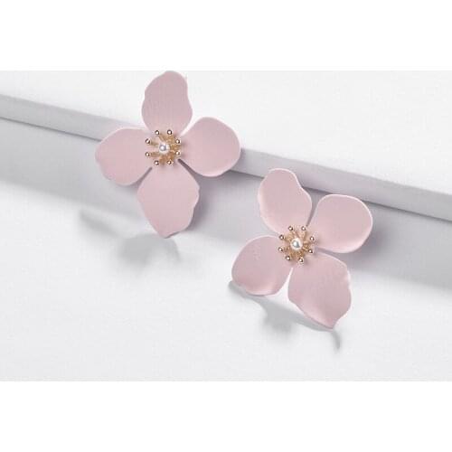 Metal Matte Dual Flower Petal Tiered Earrings Pierced Garden Party Drop Dangle Earrings For Women