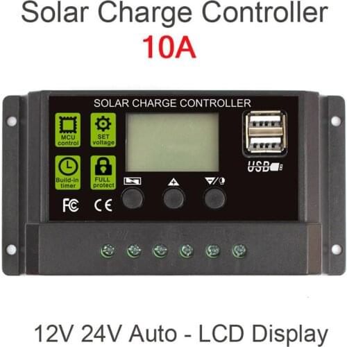Solar System Solar Charge Controller Home LCD Display Solar Panel Intelligent Regulator With Dual USB Port 10A/20A/30A 12V/24V
