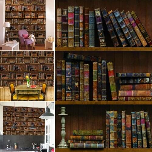 1M Modern Living Room Furniture Desktop Waterproof Wallpaper Retro Bookshelf Pattern Self-adhesive Contact Paper Home Decoration