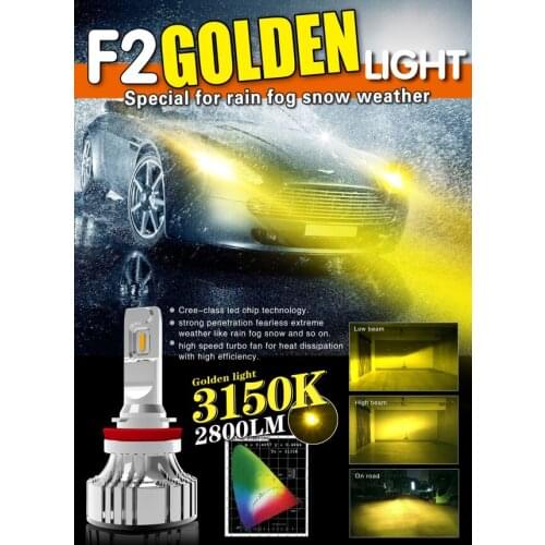 1 Set H8 H9 H11 F2 LED Headlight 72W 12000LM CSP Chips Turbo Golden Yellow 3150K 3K Rainy Snowy Fog Lamps Bulbs External Driver