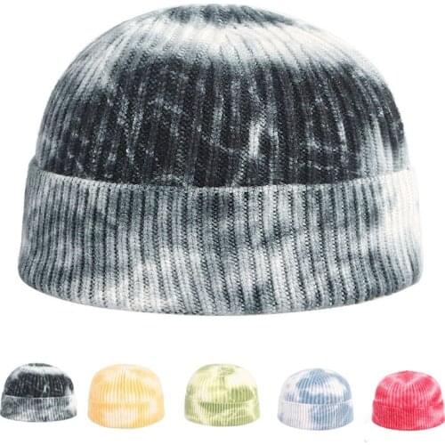 Tie Dye Beanie for Men Winter Hats for Women Designer Bonnets Brimless Cap Adult Casual Print Knitted Kpop Knit Autumn 2020 Hat