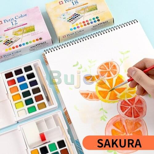 Japanese Sakura Artist 12 Color Solid Watercolor Paint Box Mini Portable Character Graffiti Gouache Pigment 18Color Art Supplies