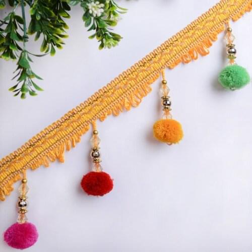 YOYUE 12 yards/lot 9.5cm width Lace Hanging Ball Spike Tassel Curtain Fabric Art Decoration Diy Decoration Fabric Panicle Pearls