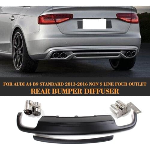 Rear Bumper Diffuser Lip Spoiler With Exhaust for Audi A4 B9 Standard Sedan 4 Door Only 13-16 Non Sline S4 Black PU