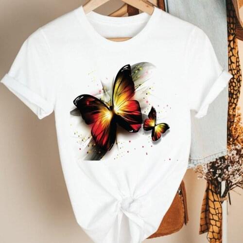 Women Clothes Butterfly Sweet New Cute 90s Cartoon Summer Short Sleeve Print Fashion Tshirt Female Tee Top Graphic T-shirt