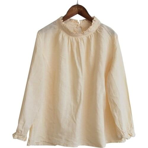 Women Loose Cotton Ramie Blouse Tops Ladies Solid Color Vintage Shirt Female 2020 Spring Autumn Tops Shirts Blouse