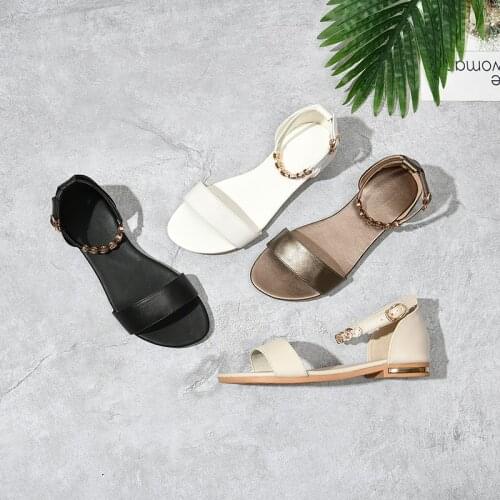 SKLFGXZY Summer Hot Women Fashion Leather Sandals with Low Womens Shoes Real Cowhide Cool Sandals Size 34-46