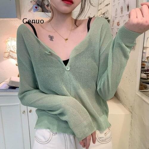 Long Sleeve Women Knit Sweaters Cardigan Harajuku Single-breasted Top Cardigan Transparent Skinny Solid Sweater Coat High Street