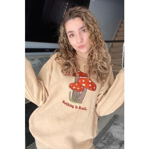 2021 New Women’s Mushroom Pattern Pullover Tops Long Sleeve Round Neck Loose Sweatshirts