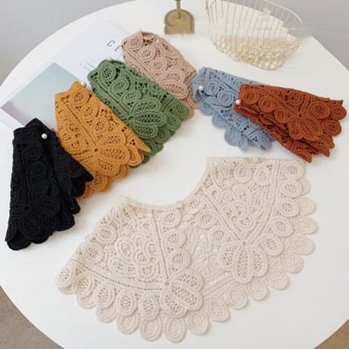 Front Tie White Fake Collar Stand Beads Detachable Collar Fake Women Vintage Crystal Lace Ladies False Blouse Collar Half Shirt