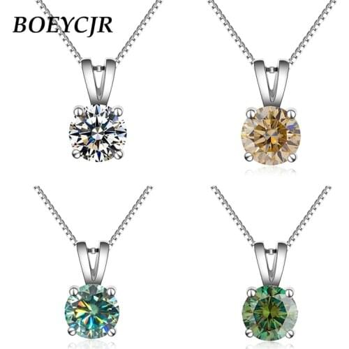 BOEYCJR 925 Silver 1ct/2ct Colorful Moissanite VVS Engagement Elegant Wedding Pendant Necklace for Women Anniversary Gift