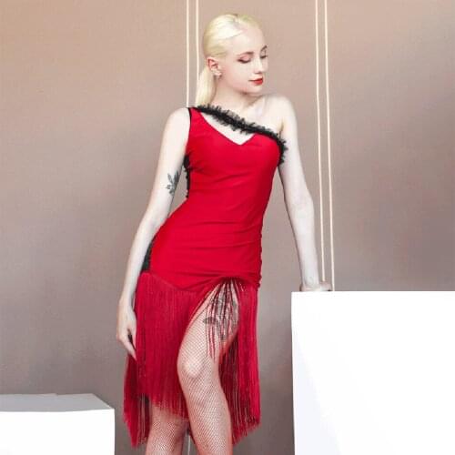 2021 New DL755 One Side Shoulder Tassel Patchwork Female Latin Dance Dress Women Latin Dance Suit Belly Ballroom Performamnce