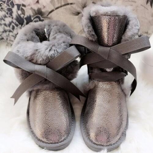 Top Genuine Sheepskin Leather Snow Boots Fashion Waterproof Winter Boots 100% Natural Fur Warm Wool Women Boots Shoes Non-slip
