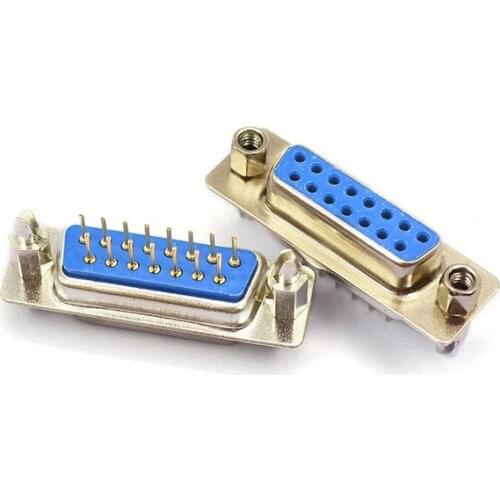 10pcs DP15 2Row Male/Female Blue Straight Pin DB15 D-sub PCB Mount RS232 Serial Port Connector COM port Socket With Screw Nuts