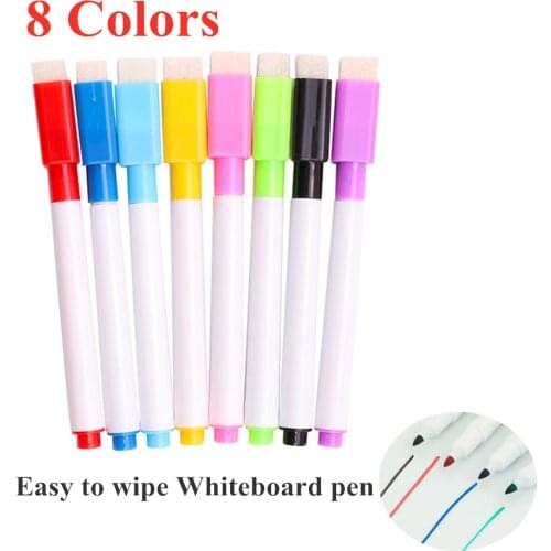 8PCS Rotuladores de pizarra de aula escolares de 8 colores para proteger el medio ambiente con goma para borrar de Estudiante