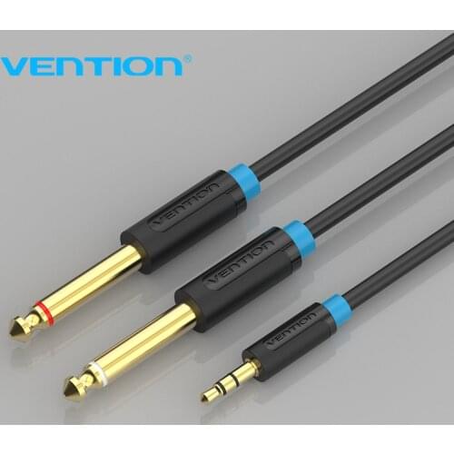Vention Audio Cable Double 6.35mm Male 1/4" Mono Jack to Stereo 1/8" 3.5mm Jack Aux Cord 3.5mm to Dual 6.5mm Adapter Jack